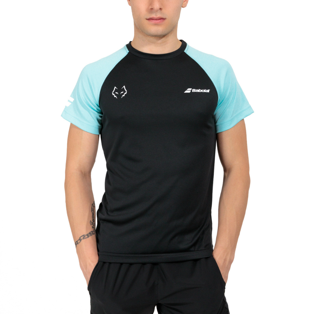 BABOLAT PLAYERA CREW NECK TEE BLACK/LIGHT BLUE